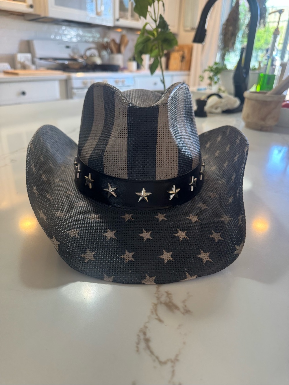 Star-Spangled Straw Cowboy Hat with Studded Band